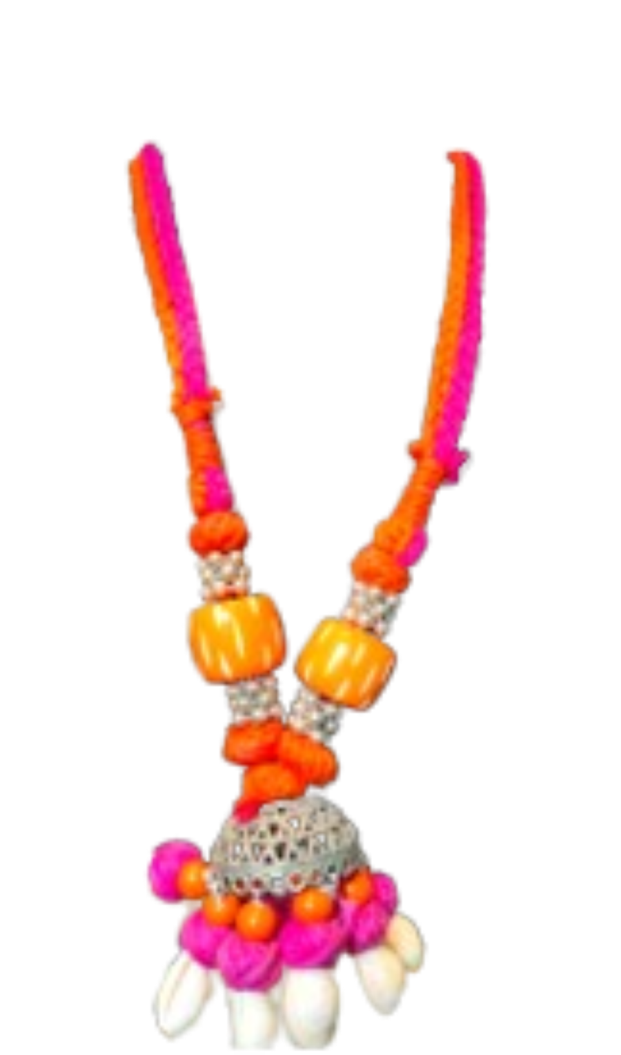 Necklace with SIngle Mala Bohemian design red and orange color - Image 4