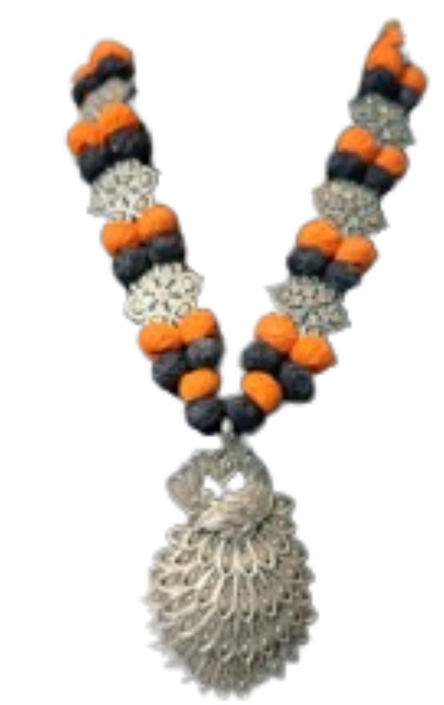 Necklace with Double Mala Mayur design Black and Orange color - Image 4