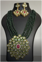 Necklace with Beads and Stones Ornate Green Blossom Design - Image 3
