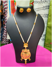 Long Pearl chain with Pendant and Earring set and mov chain - Image 3