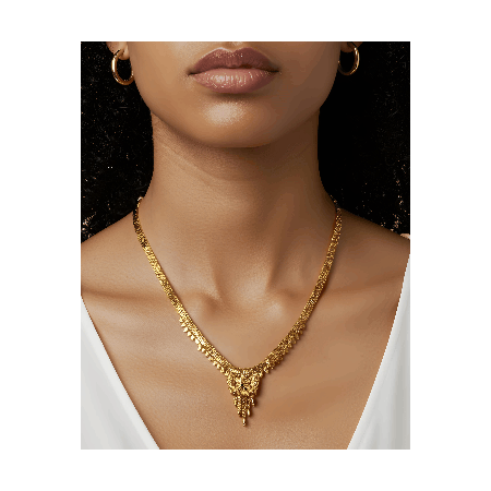 Gold design Necklace with earring set with with Flower with droplets