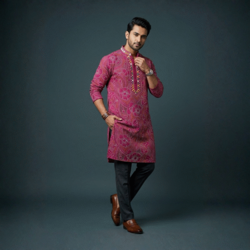 Kantha Punjabi (Maroon Reverse Kantha) - 40