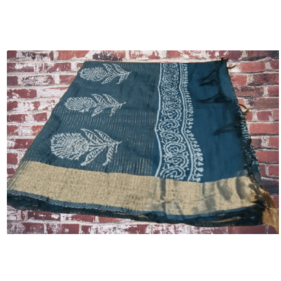 ZARI COTTON Saree  INDIGO PRINT