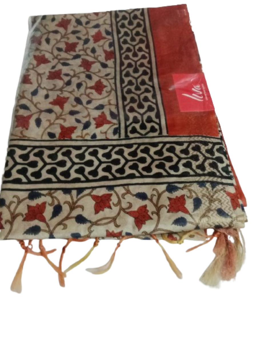 Maheswari Dhabu Saree with Cream colour and Red Jaal print - Image 4