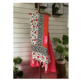Maheswari Dhabu Saree with Cream colour and Red Jaal print