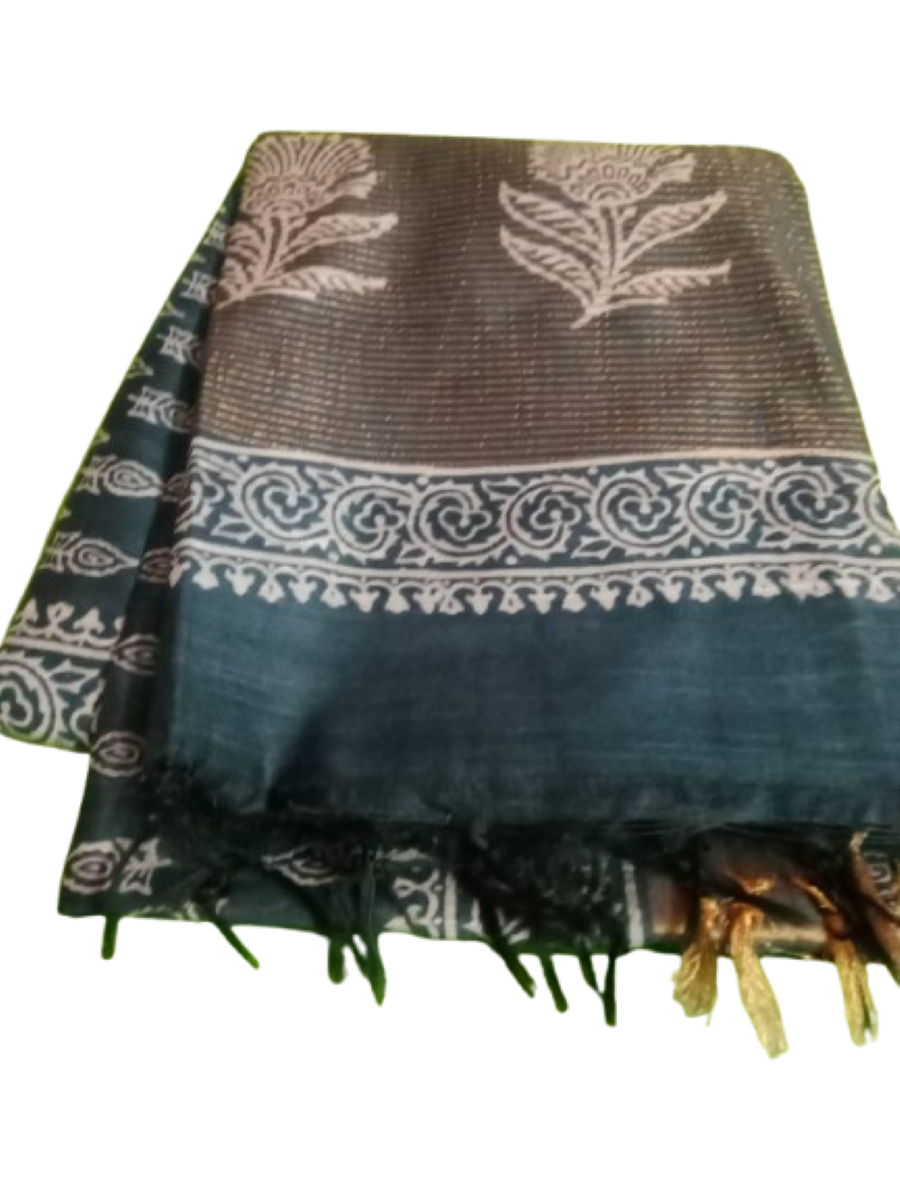 Chanderi Print Saree with Aqua Blue colour with Bagru print - Image 2