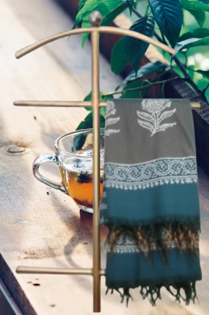 Chanderi Print Saree with Aqua Blue colour with Bagru print - Image 3