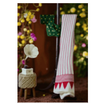 PURE AJRAKH Saree White with Red Stripe with lotkan