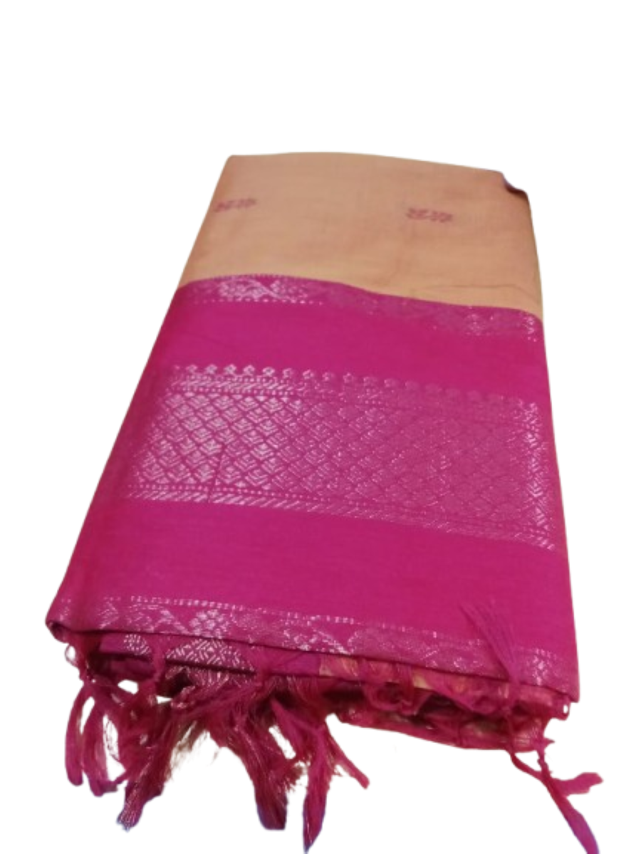 COTTON Saree( Orange white with POM POM - Image 2