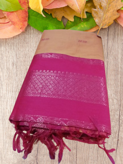 COTTON Saree( Orange white with POM POM - Image 3