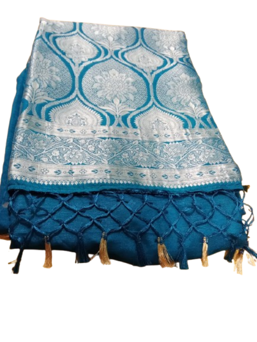 Blue Saree with silver zari minakari buta - Image 3
