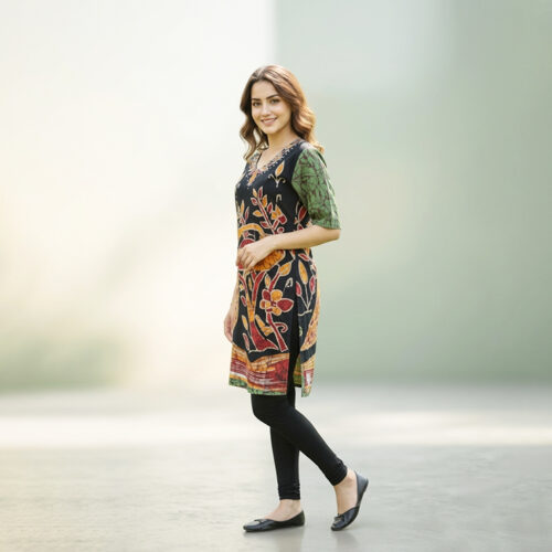 Hand Batik kurti Long Green