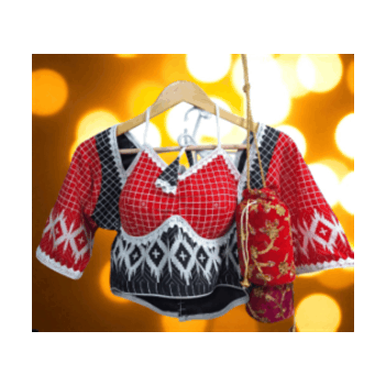 Masaba Cut Dhakai Jamdani Red Black Blouse