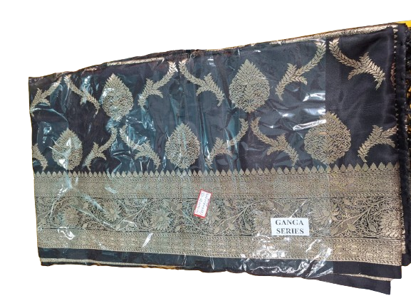 Black Benarasi Jaal Katan Saree - Image 2