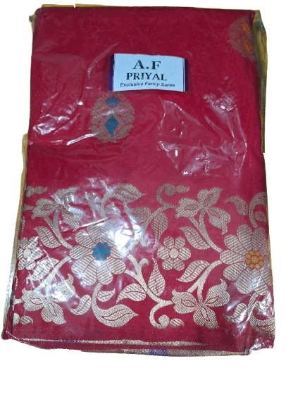 Red Open Border Semi Silk Benarasi Saree - Image 3