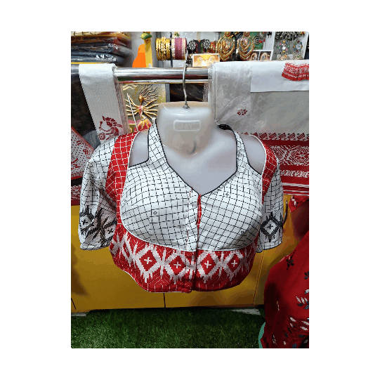 Masaba Cut Dhakai Jamdani Red White Blouse