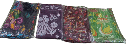 Art Silk with Kantha Stitch Saree Black, Purple, Green, Maroon