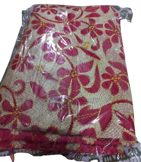Art Silk with Reverse Kantha Stitch Saree Red