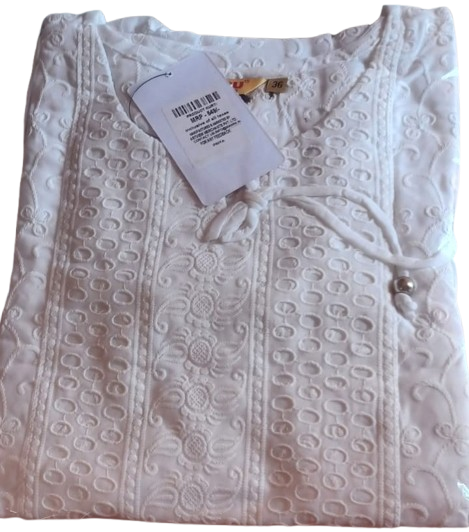 Cotton Kurti  Chikan Kari Priya White